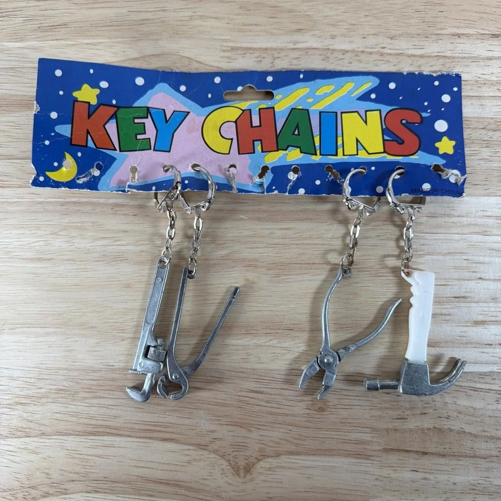 Vintage Miniature Working Tool Keychain Lot 4 Hammer Pliers Pipe & Wrench
